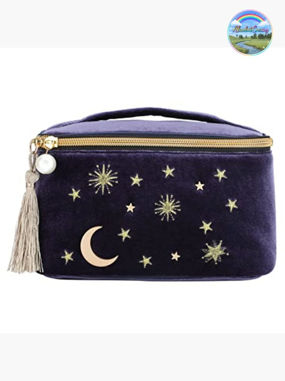 Starry Velvet Cosmetic Bag with Tassels Pearl Zipper